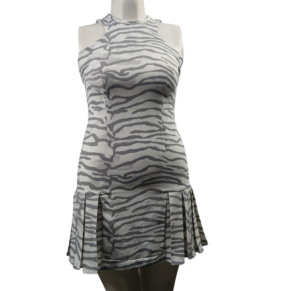 Rebecca Taylor Grey Zebra Animal Print Pleated Drop Waist Dress